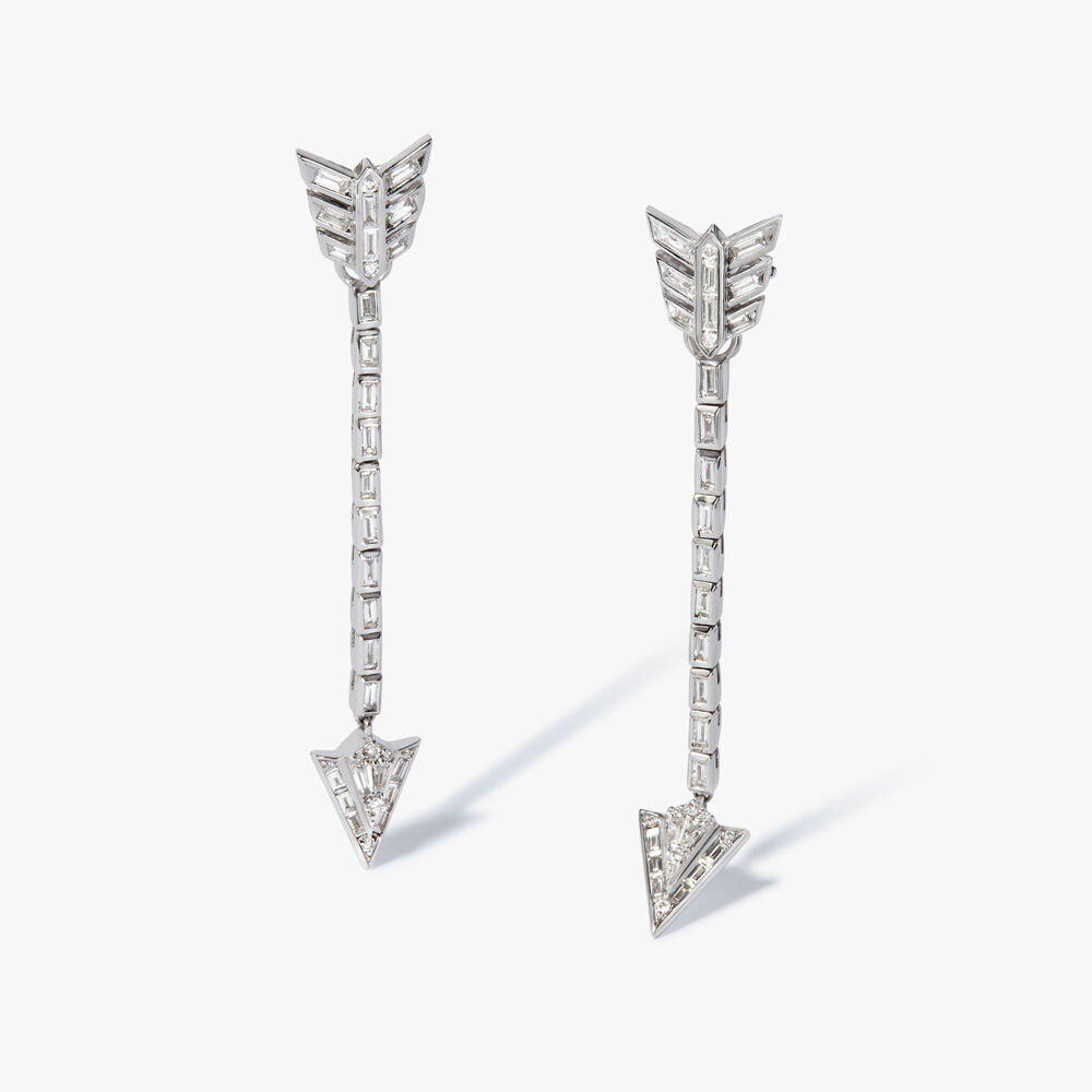 Flight 18ct White Gold Diamond Long Arrow Drop Earrings | Annoushka jewelley